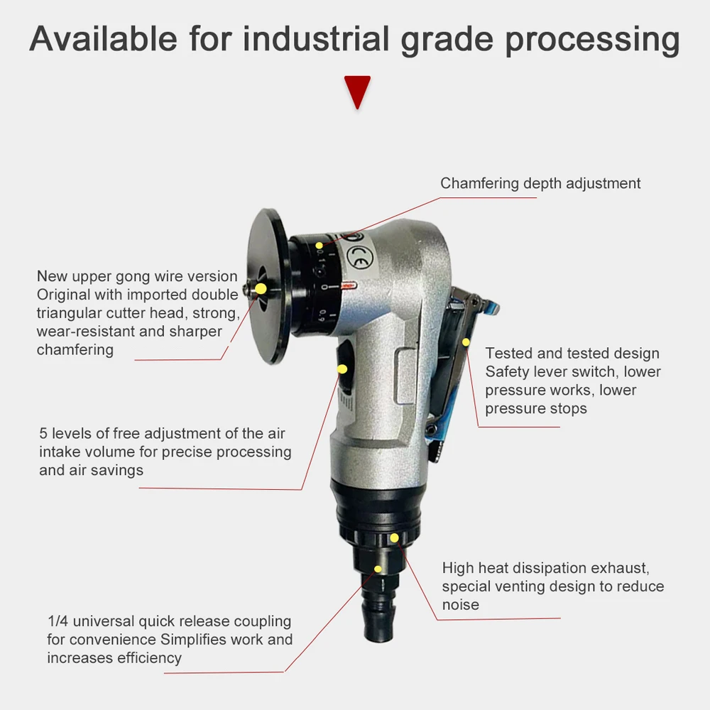 Pneumatic Chamfering Machine Carpenter Chamfering Tool Portable Handheld Grind Tool Metal Wood Acrylic Deburring Beveling