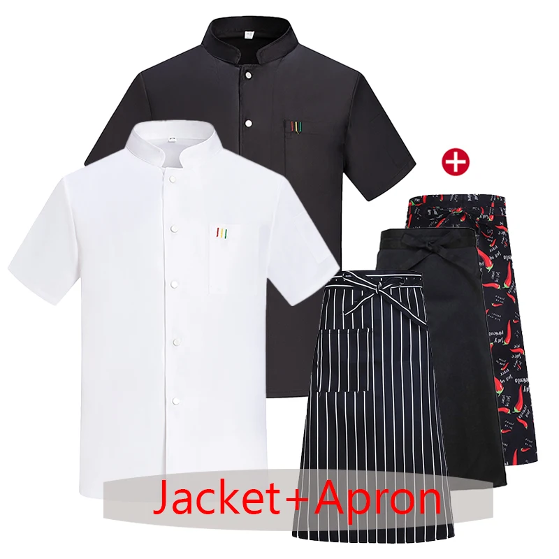 Koksjas en keukenschort 2-delige set Catering Werkuniform Groothandel Hotel Koken Kleding Bakkerij Café Ober Werkkleding