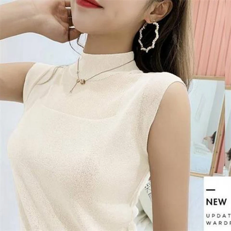 Summer Solid Color Casual Fashion Knitting Tank Top Women Sleeveless Simple All-match Bottomed Vest Ladies Vintage Pullover Tees