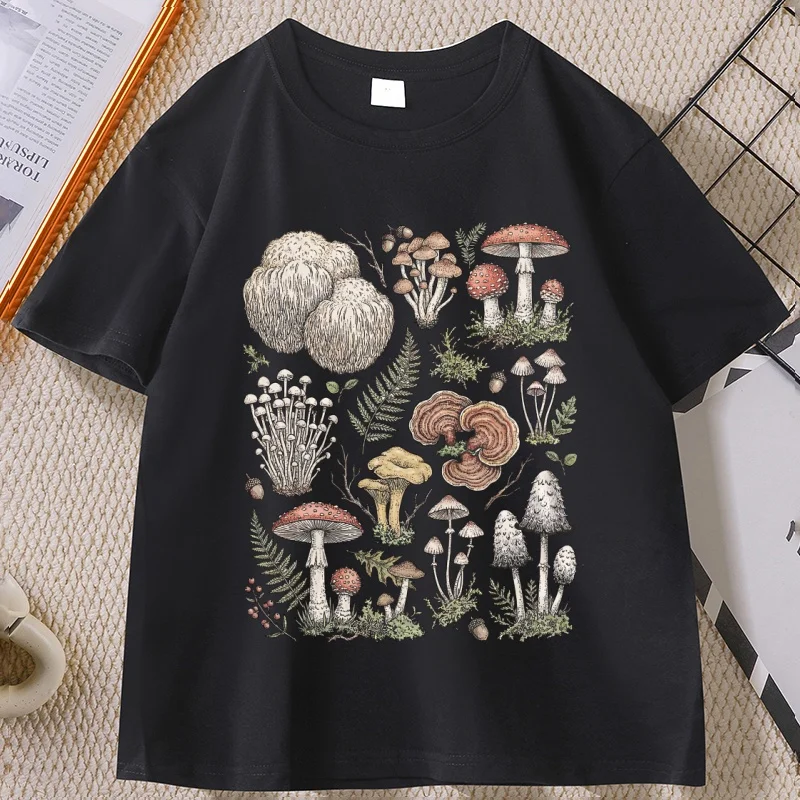 90s Retro Mushrooms T-Shirt Men and Women's Unisex Graphic Tee Cottagecore T-Shirt Casual Round Neck Printed Short Sleeve Tees