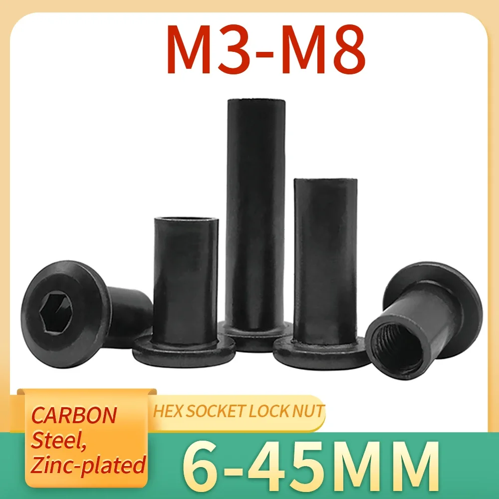 

10pcs M3 M4 M5 M6 M8 Black Large Flat Hex Hexagon Socket Head Rivet Connector Insert Joint Sleeve Cap Butt Nut Zin Plated