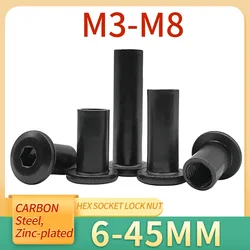 Conector de remache de cabeza hexagonal plana grande, 10 piezas, M3, M4, M5, M8, negro, tuerca a tope, Zin plateado