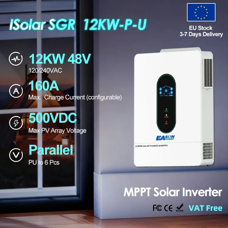 

Hybrid Solar Inverter Dual MPPT Paralleled 12KW 48V 120V 240V Split Phase Inverter with WiFi MPPT Solar Controller
