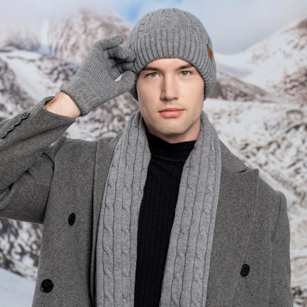 

Wool Winter Hat Scarf And Glove Set For Men And Women Cold-proof And Warm Beanie Set Long Scarf Touch Screen Gloves New Style