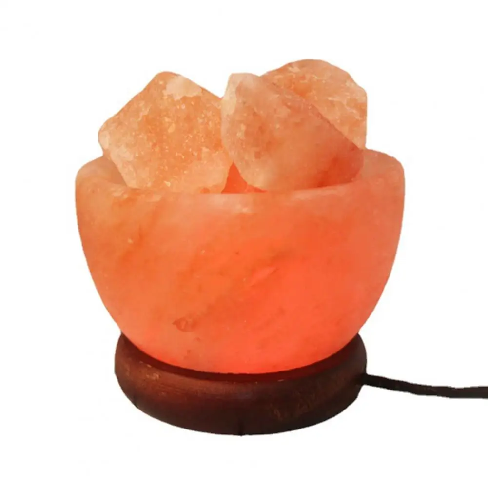 Great Bedside Lamp Eye-catching Illumination Compact Color Changing Natural Salt Lamp with Wooden Base