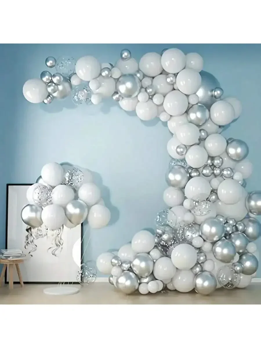 102pcs, White Silver Balloon Garland Arch Kit,Birthday Wedding Party New Year  Birthday Wedding baby shower Decoration