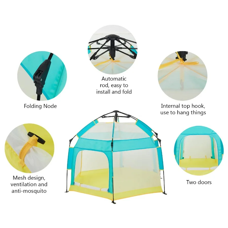 Portable Baby Playpen with Canopy for Indoor and Outdoor Use Foldable Mosquito Net Baby Beach Tent for Infants and Toddlers Lig