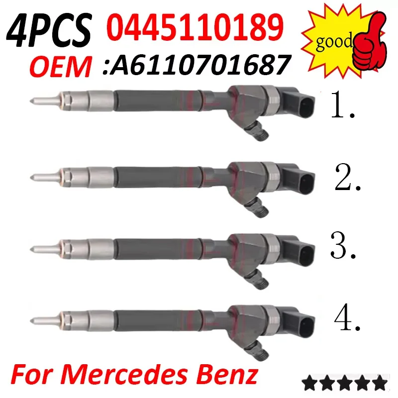 

4 шт. A6110701687 0445110189 0986435055 для Mercedes Benz 6110701687HOT дизельный топливный инжектор Common Rail 05080300AA 0 445 110 189