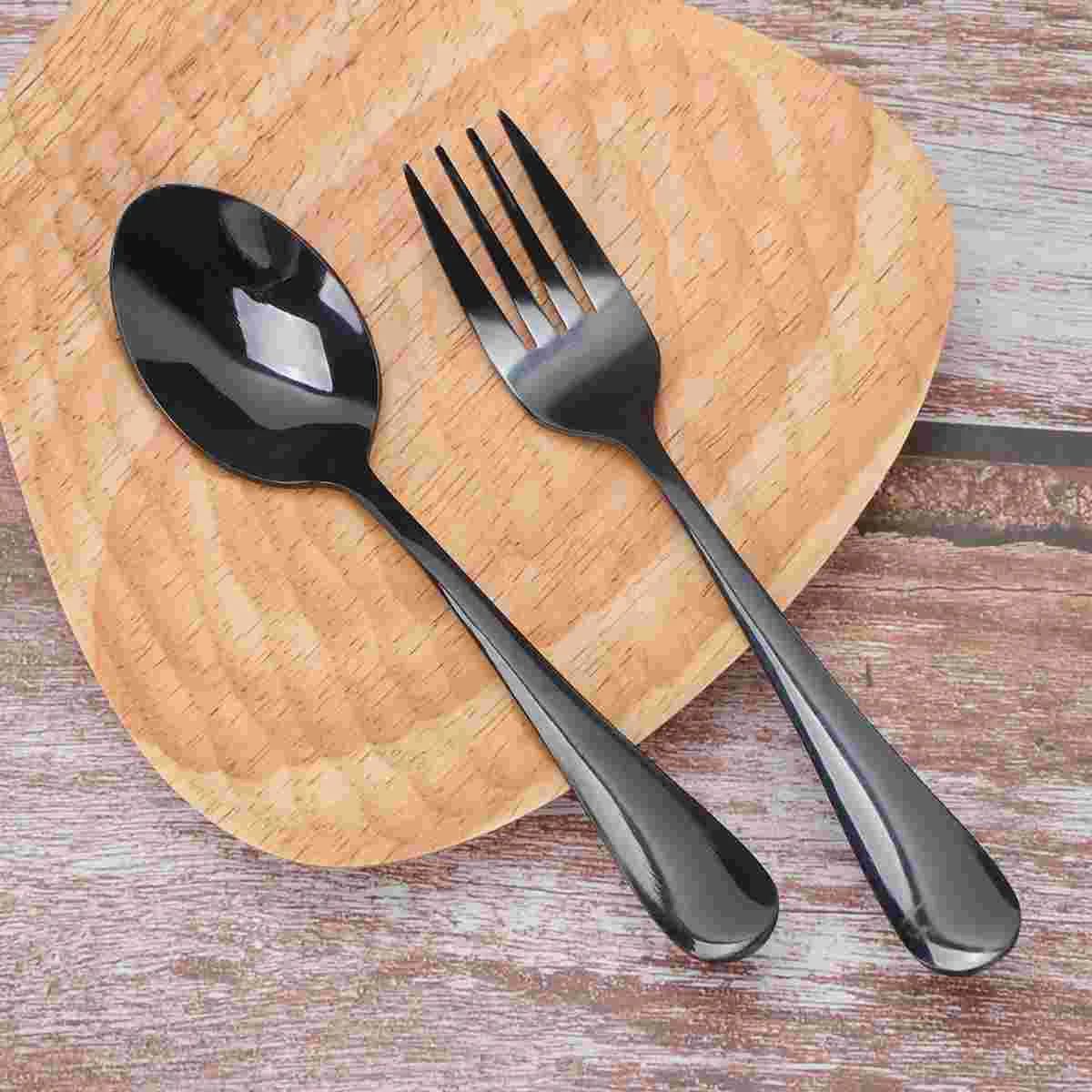 

8pcs Black Spoons and Forks Set Stainless Steel Teaspoons Dessert Forks for Home Hotel Restaurant stainless steel spoon