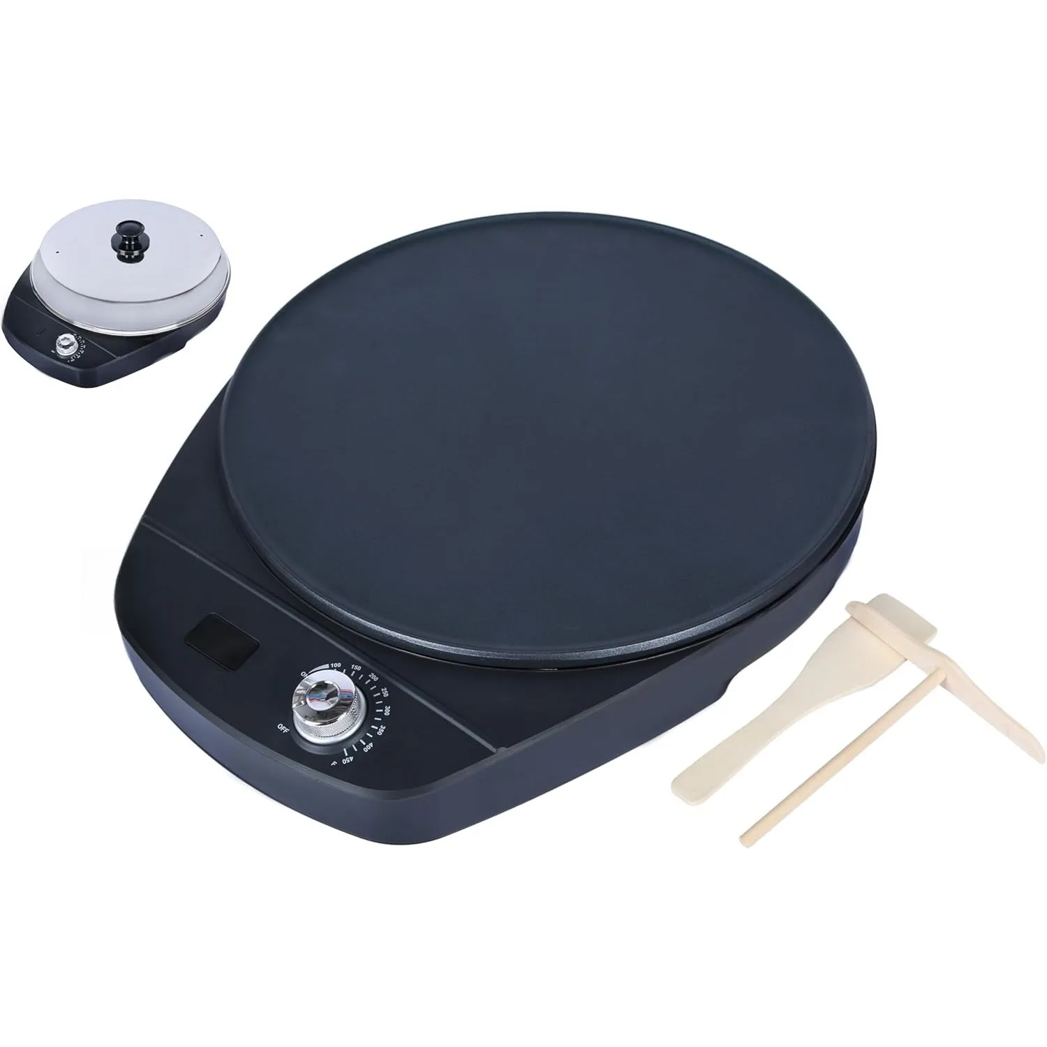 صانع Injera الكهربائي مقاس 16 بوصة من Ethniq - صينية للكريب، والموجوجوجو الإثيوبية، والأنجيرو، والإعلان، والفطيرة، والتفت - والتحكم في الحرارة القابل للتعديل