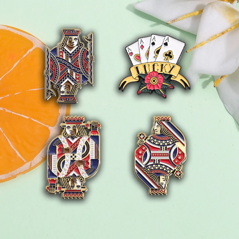 Playing Cards Symbol Enamel Pins Creative Poker King Queen Brooches Backpack Lapel Badges Punk Jewelry Gift for Kids Friends