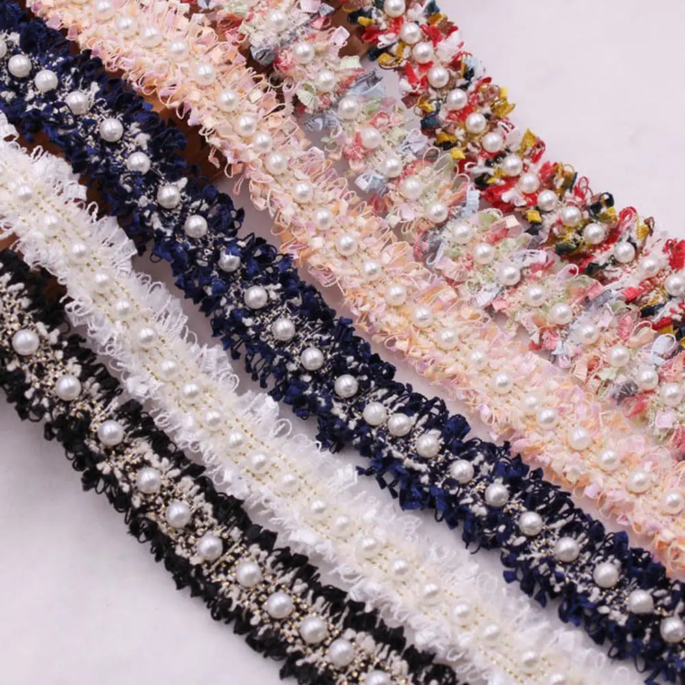 1 yard DIY Craft Vintage Sewing Supplies Embroidered Costume Dress Ribbon Lace Trim Pearl Beaded Fabric