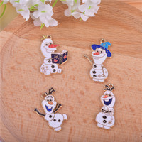 Disney Snowman Olaf Keychain Pendant Anime Cartoon Frozen Olaf Metal Keychain Earring Pendant DIY Jewelry Gift