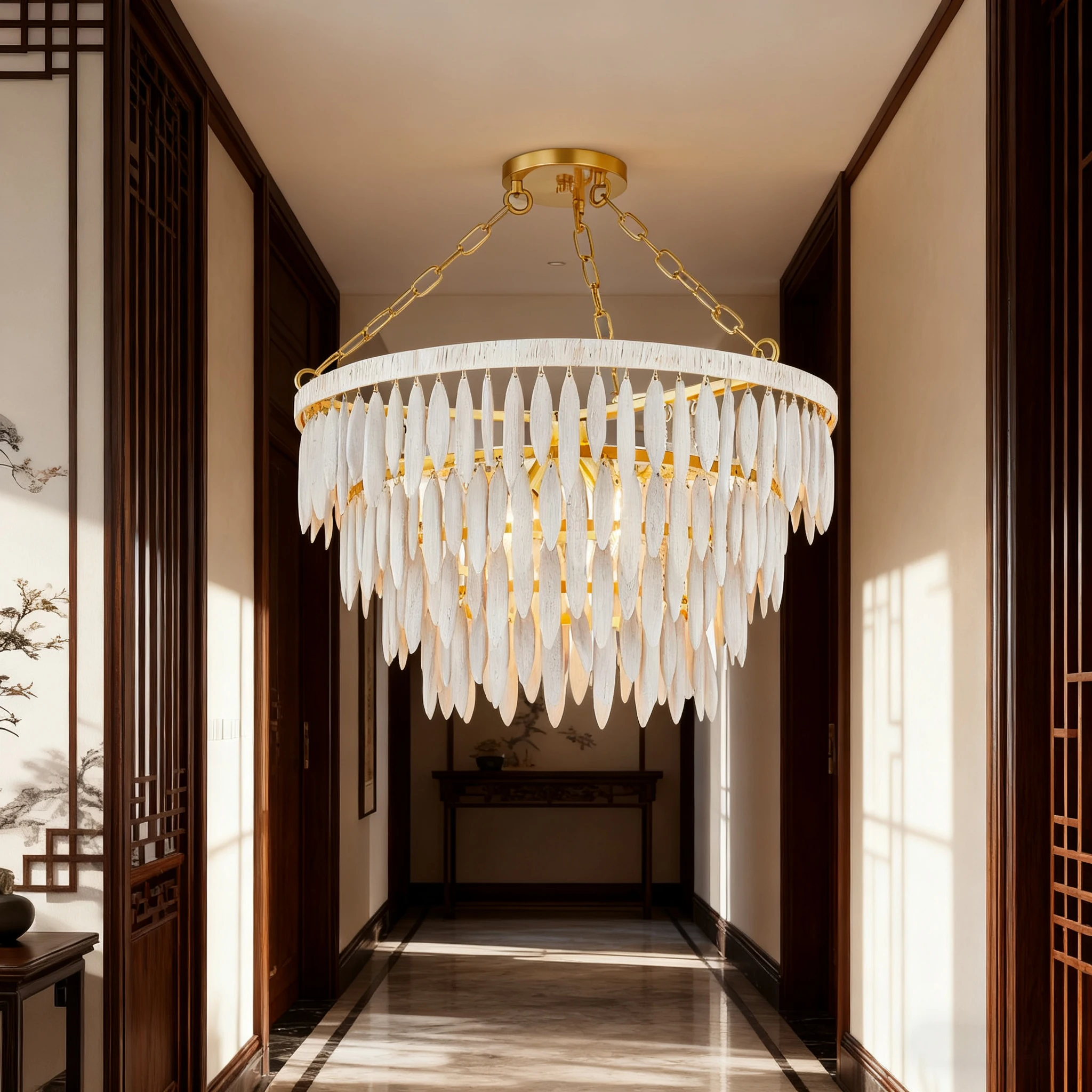 

BOSSEN Adjustable Hanging Modern Chandelier 2025 New Nordic Style Luster Glass Metal Ring Shape Dimmable for Stairwell in Gold