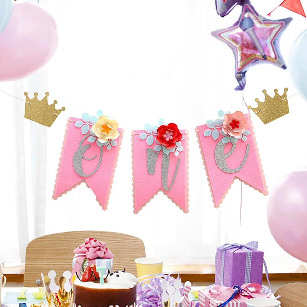 Baby Girls 1st Birthday Party Highchair Banner Summer Flower One High Chair Bunting Garland Baby Shower Decoration