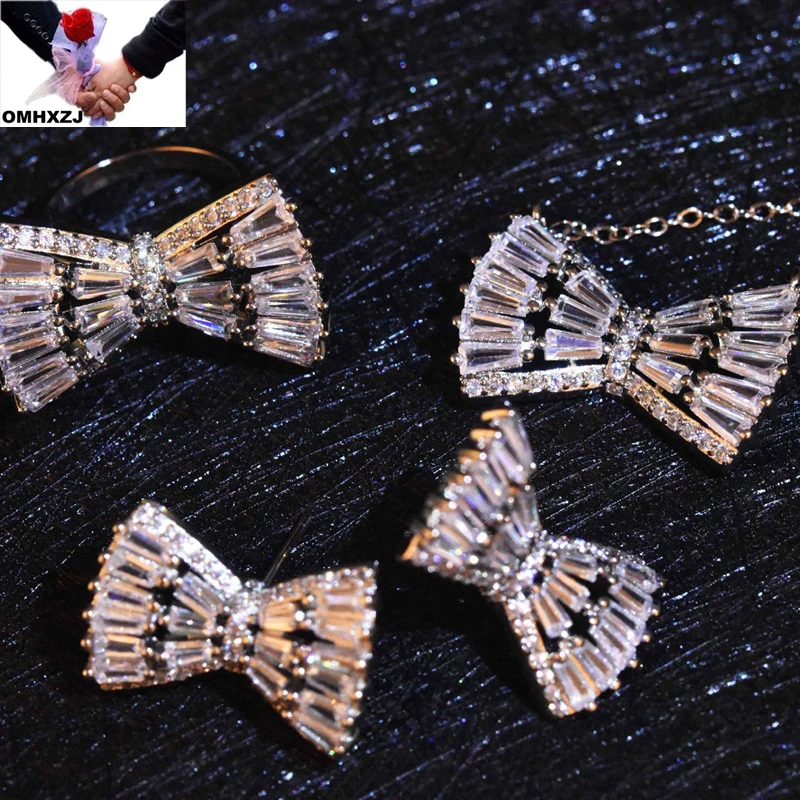 

OMHXZJ оптовая продажа JE253 Европейская мода женский свадебный подарок на день рождения бант 18 карат серьги + кольцо + ожерелье ювелирный набор