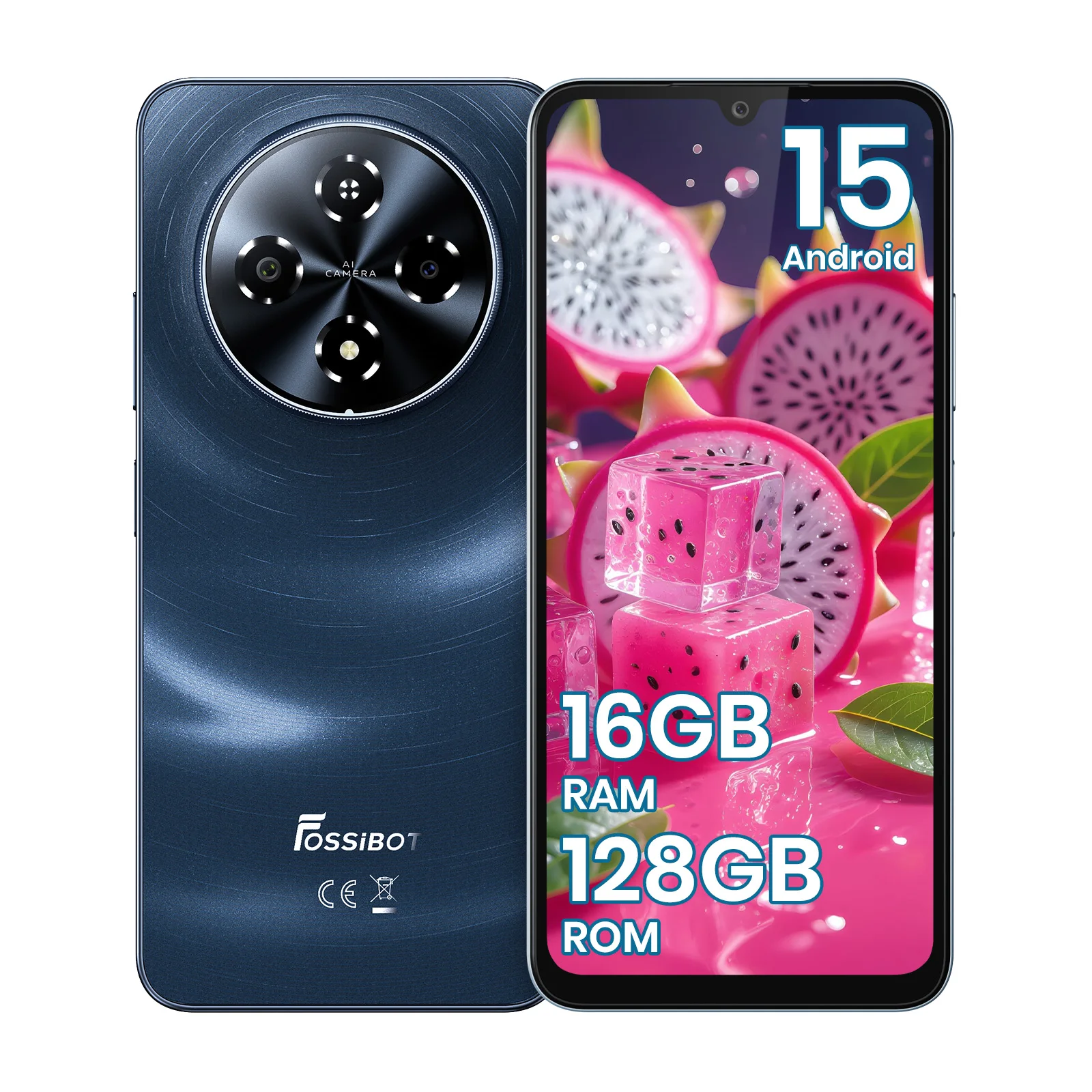 Fossibot S5 Smartphone 16(4+12)GB+128GB 4G LTE, 6.88" HD+ B, Android 15, 6000mAh, 120Hz, OTG, zijdelingse vingerafdruksensor, lichtgewicht, 720*1640