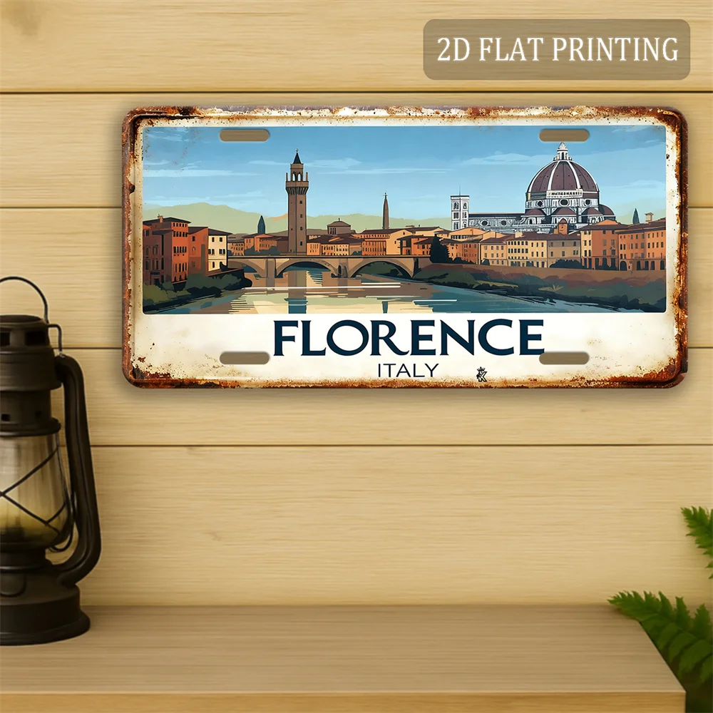 2D Flat Design, [], 1pc, 2D Flat, for Decorative Purposes Solely, Vintage Metal - Florence Italy Aluminum Sign (12