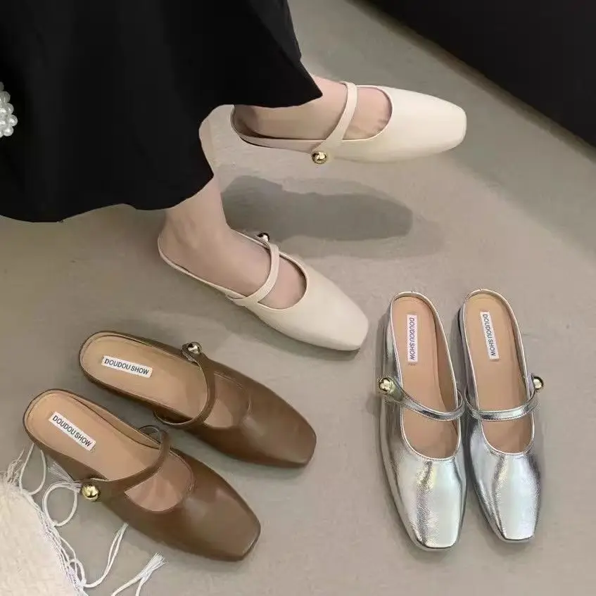 

European Fairy Style Flat Bottom Slippers Women's Outdoor Wear Spring Summer Slip-On Small Fragrance Lazy Person Single Shoes