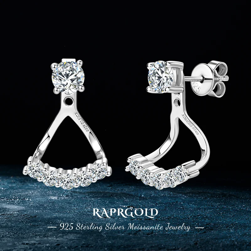 

RAPRGOLD 0.5ct Round Cut Moissanite Earrings For Women 925 Sterling Silver Front and Back Ear Jacket Stud Earring Jewelry Gifts