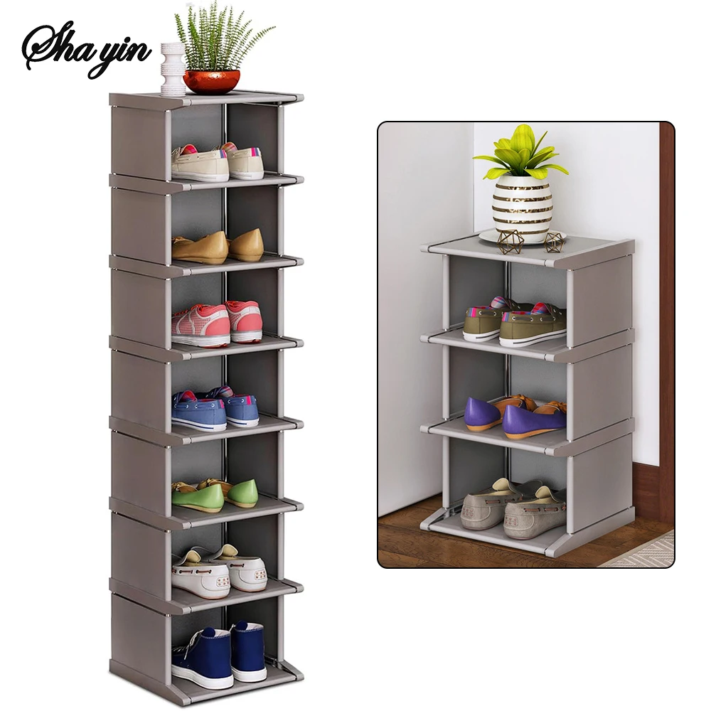

8/4 Tiers Shoe Rack Vertical Narrow Shoe Shelf Storage Organizer Sturdy Space Saving Tall Narrow Shoe Rack for entryway Closet