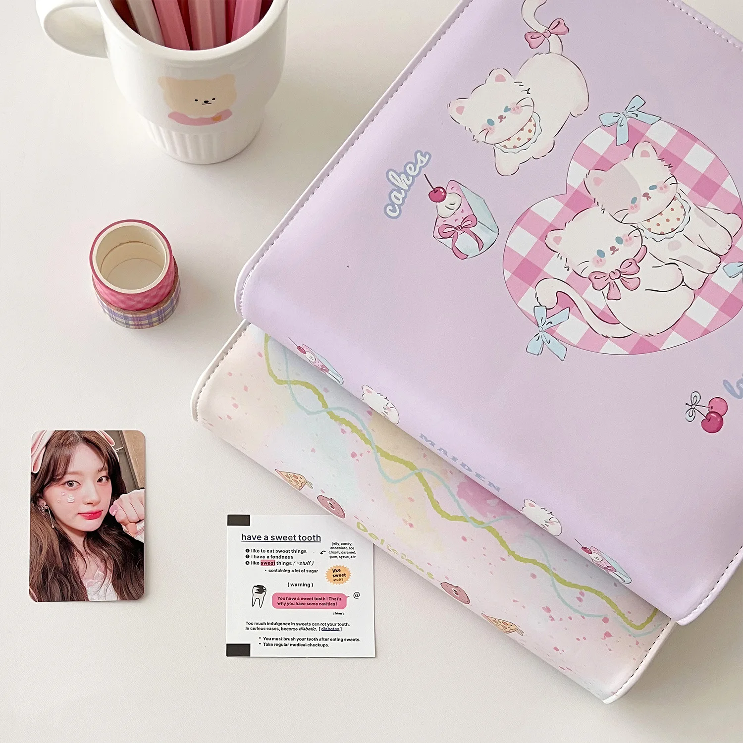 Cute Large A5 Wide 6-Ring Cartoon Cat PU Binder Album - 3/4/6/8 Inch Photo Organizer Idol Photocard Collector Book 콜렉트북
