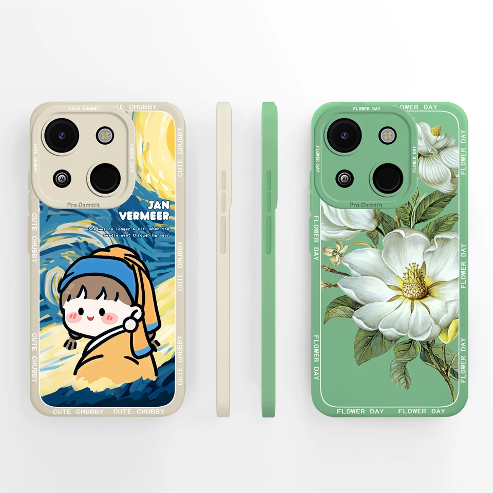 

For Itel A50C Cases Cartoon Girl Flower Camera Protection Durable Shockproof Liquid Silicone Phone Cover For itel a50c Coque