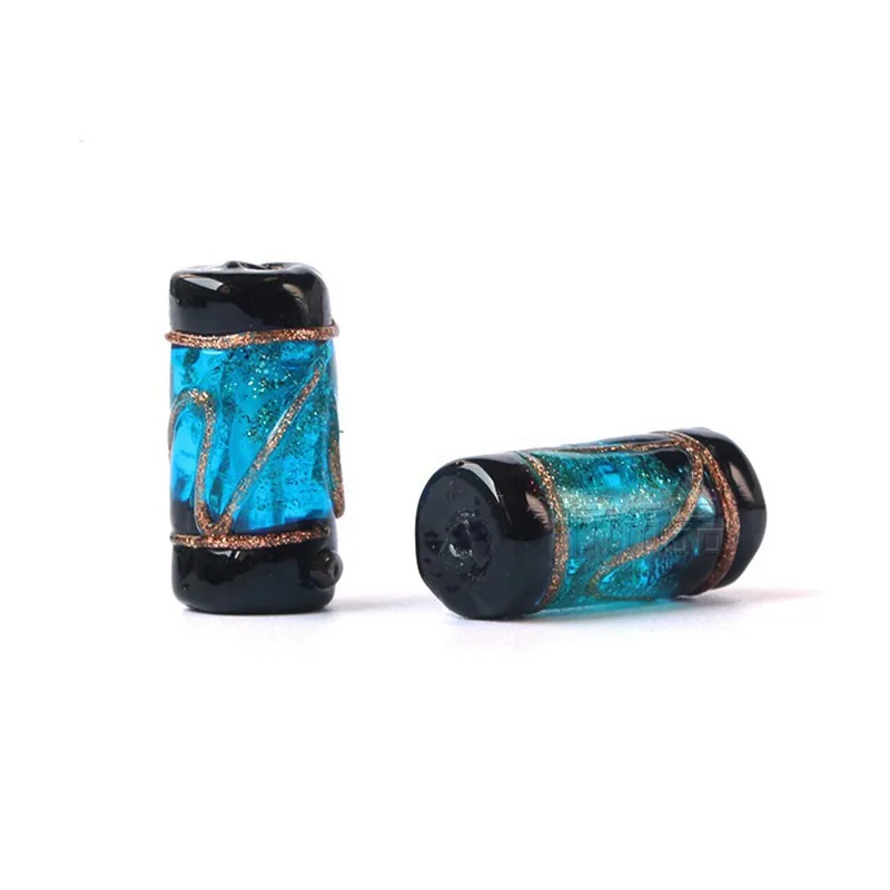 5pcs Foil Lampwork 16x8mm Cylinder Handmade Loose Beads for Jewelry Making DIY Crafts Findings