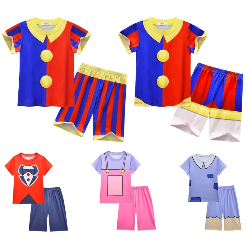 Amazing digital circus T-shirt pants sets pomni Jax summer pajamas cute pomnis cosplay cosutme kids birthday Christmas dress up