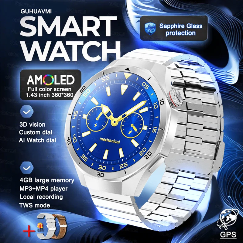 Smart Watch Men Outdoor Sport GPS 4GB Local Music Video Playback IP68 Blood oxygen Call Smartwatch For Android iOS