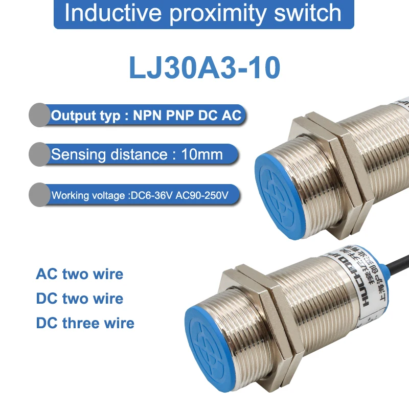 Odległość 10mm gwint M30 metalowy indukcyjny czujnik zbliżeniowy dwa lub trzy NPN PNP NO NC LJ30A3-10 DC6V-36V AC90-250V
