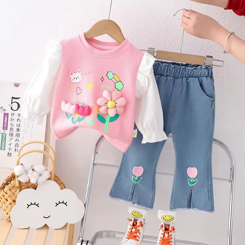 Girls Spring Set 2024 New Spring and Autumn Children's Fashionable Princess Girls Fashion Clothes Two Piece Set Kids Outfits