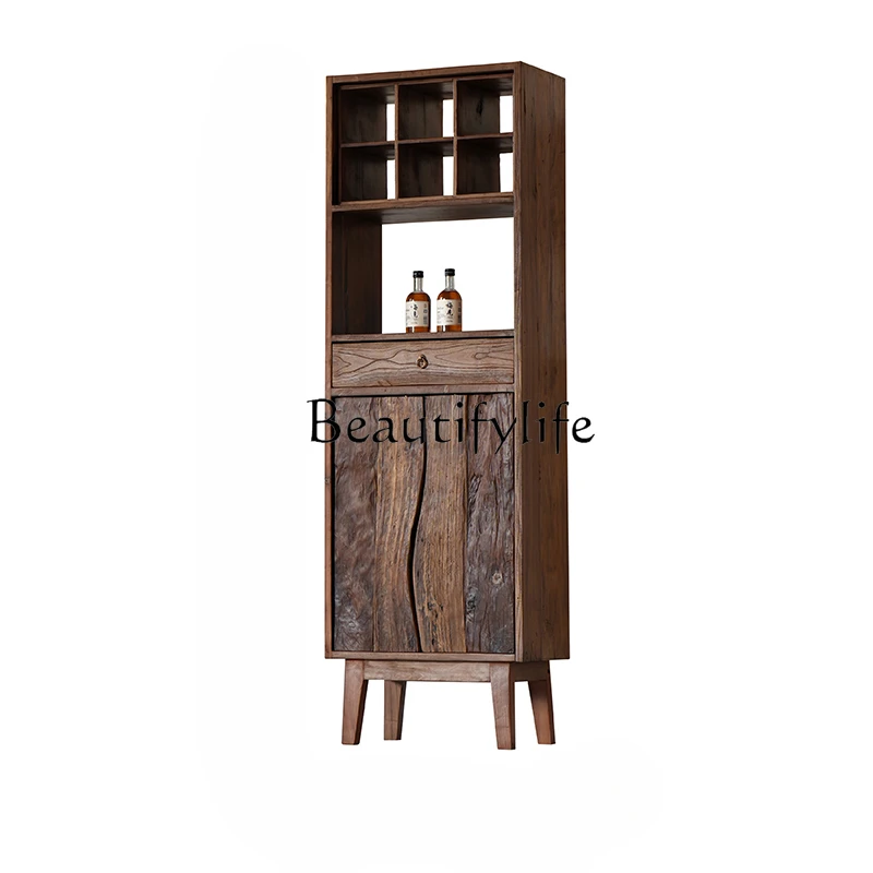 Silent Style Side Cabinet Solid Wood Tea Cabinet Weathered Wood Bookcase Living Room Guesthouse Decoration Locker High Leg