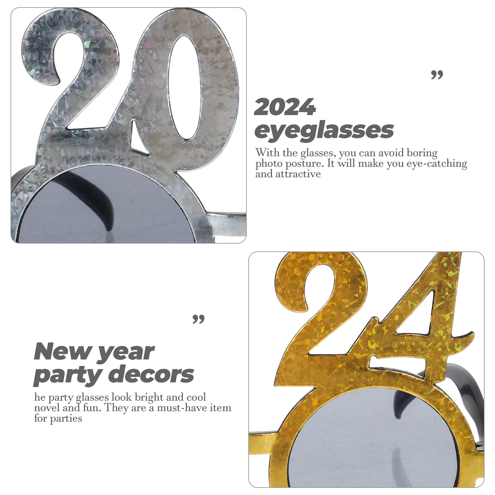 

3Pcs Novelty Glasses 2024 Number Design Party Supplies for Festive Events Cosplay Performance Eye Wear Photography Props Bright