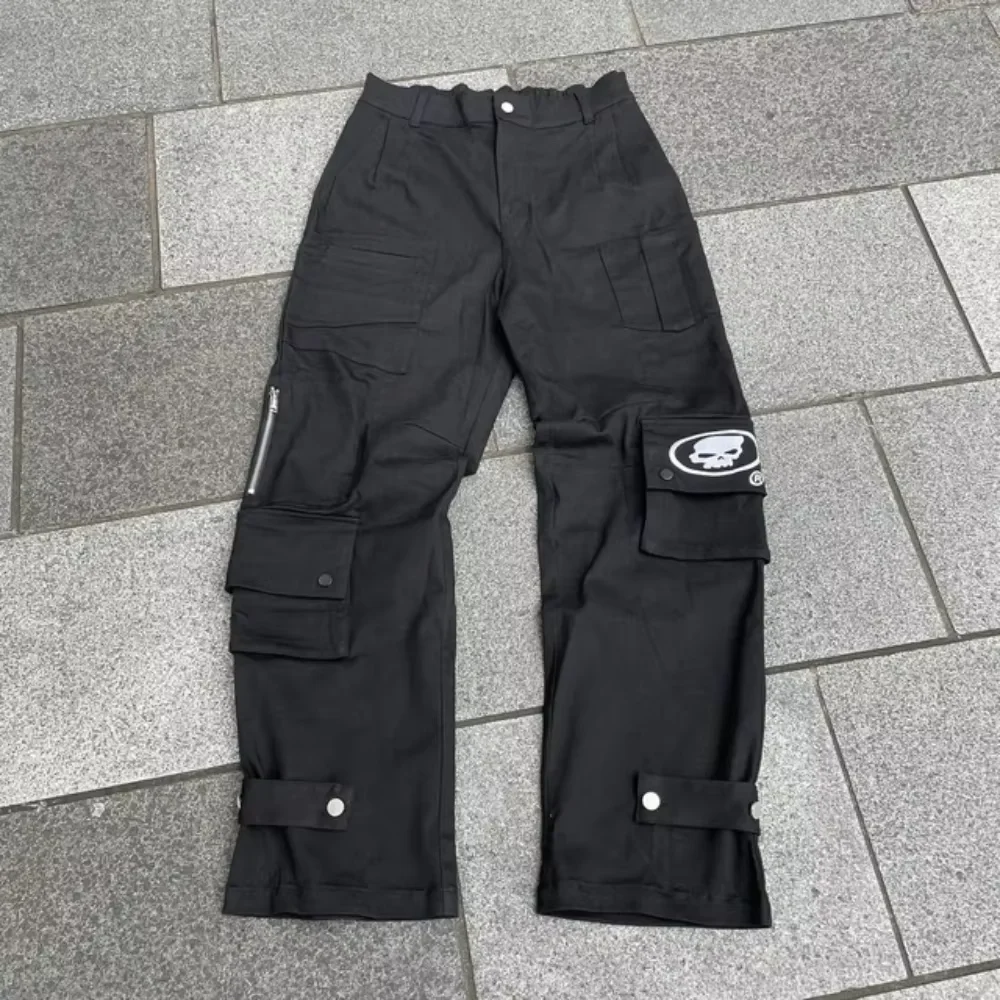 Pantalones vaqueros Y2K para hombre, Hip Hop, Retro, bordado de calavera, pantalones vaqueros holgados lavados, nuevos pantalones rectos informales sueltos de pierna ancha, ropa de calle