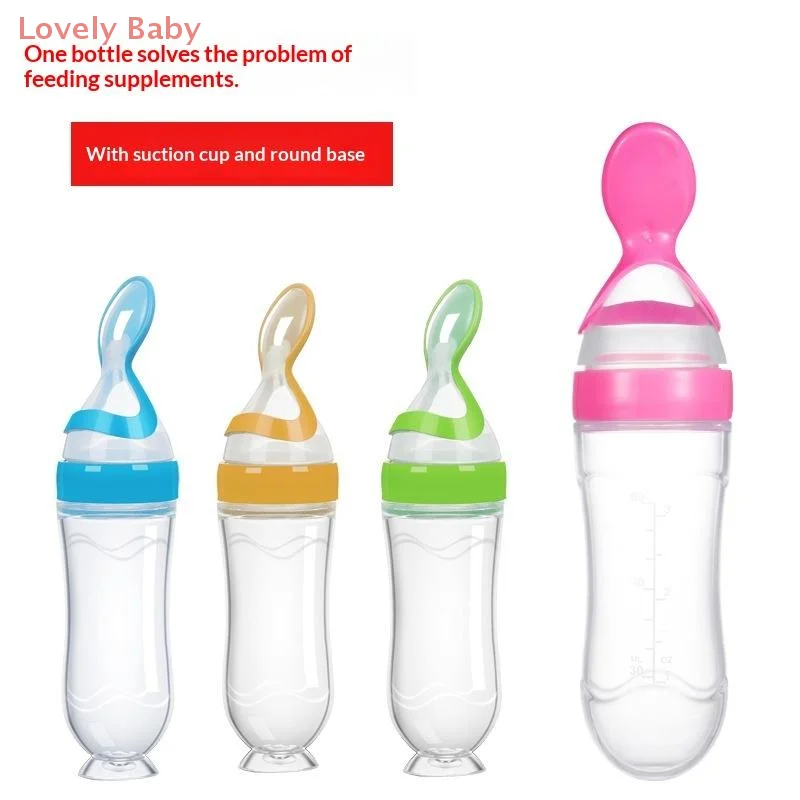 【BS】120 Ml/4oz Infant Baby Liquid Silicone Food Squeeze Feeder | Fruit Puree & Rice Paste Dispenser | Detachable Spoon