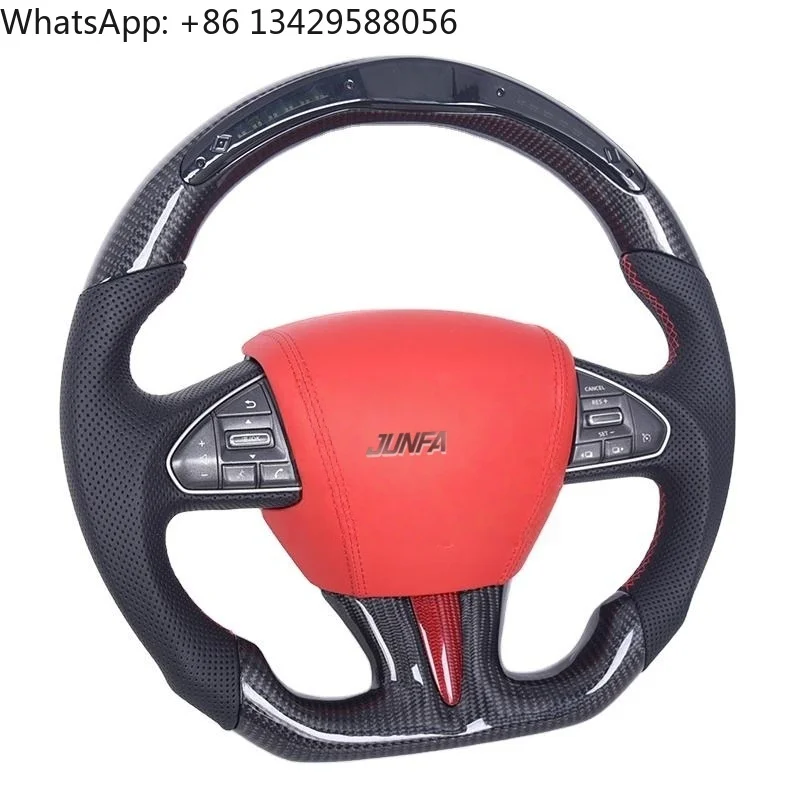 

LED Black Leather Carbon Fiber Flat Bottom Steering Wheel Auto Parts For Infiniti Q50