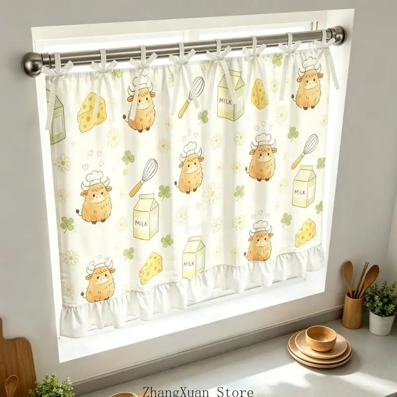 Short Kitchen Curtain Panel Stove Dust Cover with Pockets and Decorative Ruffle 3XUF
