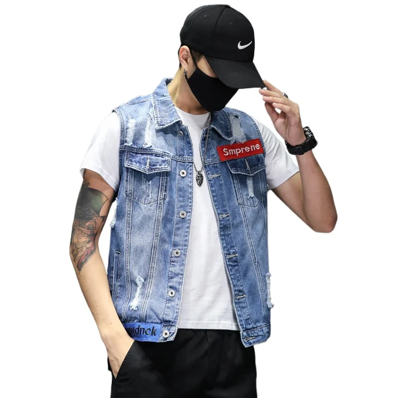 New Fashion Men Blue Denim Vests Waistcoats Sleeveless Jackets Classic Denim Coats Vests Male Cotton Slim Jeans Waistcoats 6XL