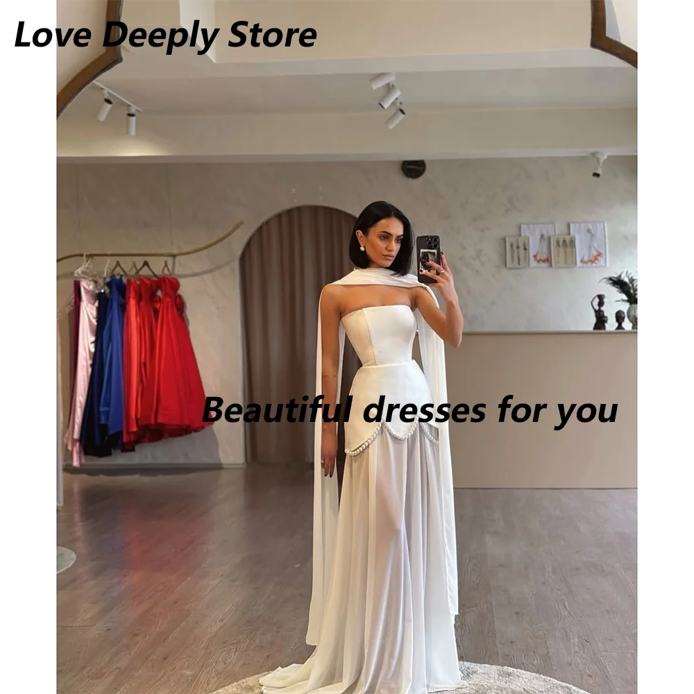 

Customized Sexy Strapless Satin Beading Prom Dress A Line Floor Length Chiffon Party Dresses Custom Size Evening Gown