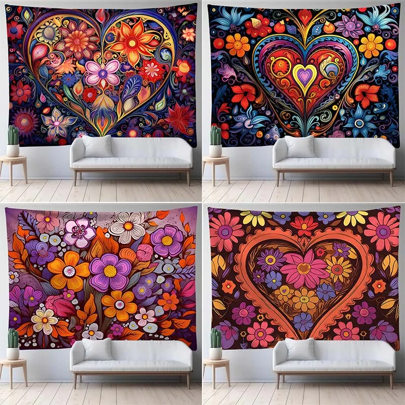 

Various Floral Abstract Love Pattern Hanging Cloth Home Wall Decoration Tapestry Bedroom Living Room Tapestry