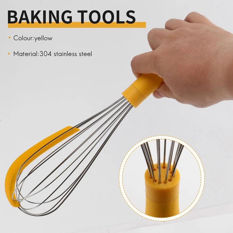 304 Stainless Steel Balloon Whisk With Silicone Scraper - Elegant Handle & Thick Wire Balloon Whisk For Mixing