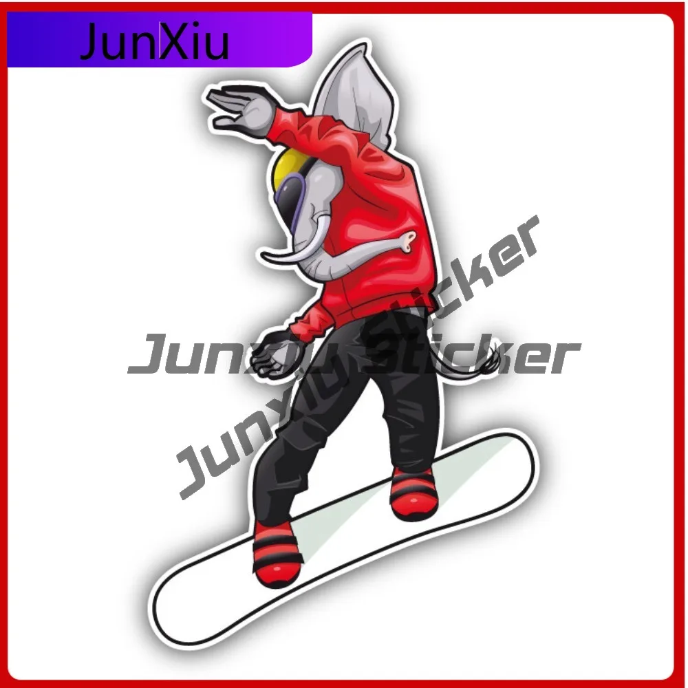 Elephant Snowboarder Car Eye Catching Must Have Waterproof Aesthetic Window Decal Accessory Vinyl Laptop Bumper Auto Exterior