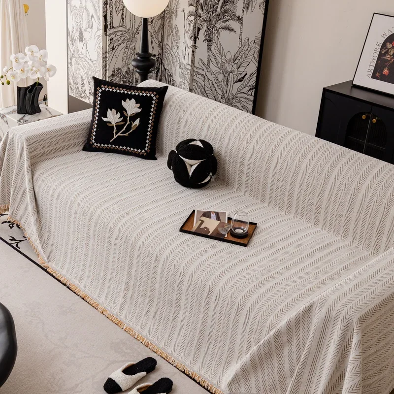 One Piece Anti Cat Scratch Sofa Cover Simple Wind Sofa Towel Fish Bone Pattern Universal in All Seasons Suitable for 2 3 4 Sofas