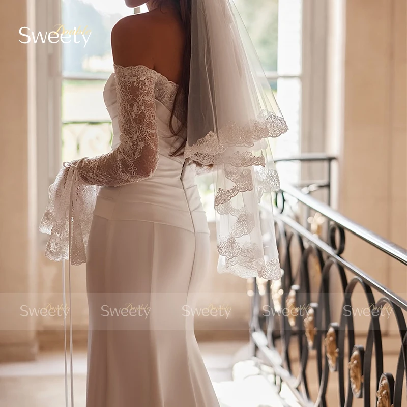 Suknia ślubna w stylu vintage satynowa z haftem suknia balowa o kroju syreny dekolt w łódkę pełna rękaw dostosowana suknia dla panny młodej Vestido De Novia zamek błyskawiczny