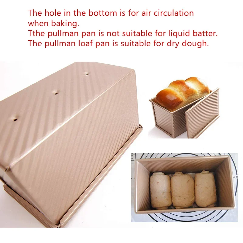 450g Rectangle Loaf Pan with Cover Bread Baking Mould Cake Toast Non-Stick Toast Box with Lid  Gold Aluminized Steel Bread Mould