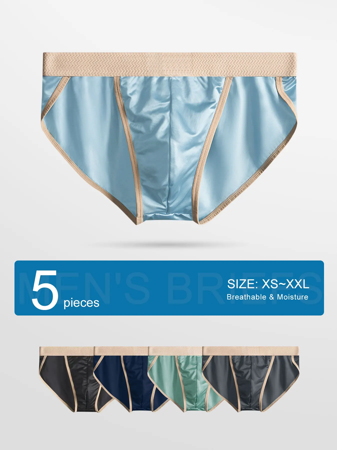 

Мужские трусы из 5 шт. из ледяного шелка — дышащие, влагоотводящие, размеры XS-XXL