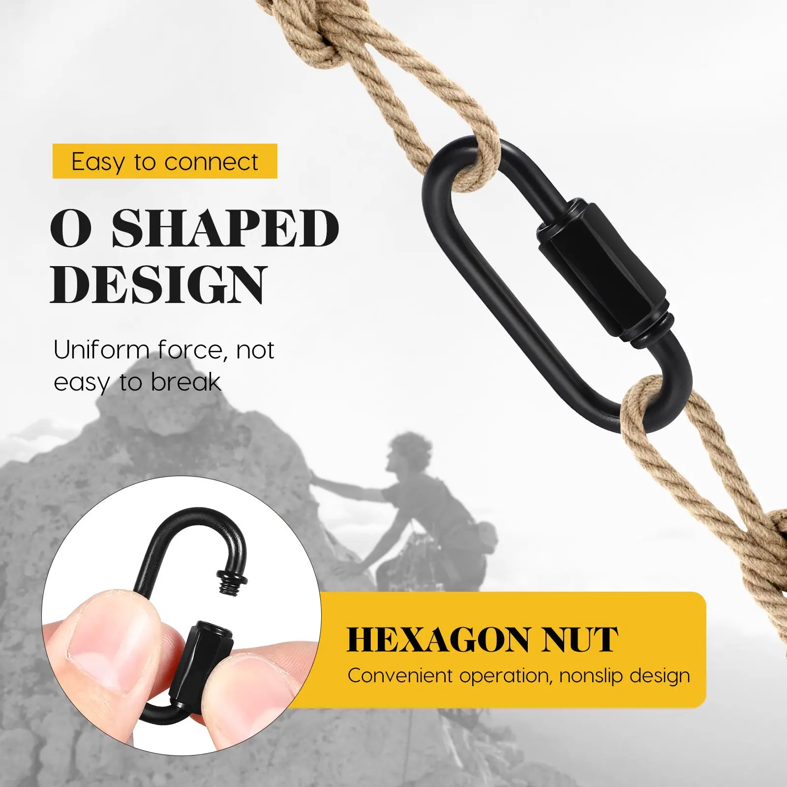 

8pcs Carabiner Heavy Duty Quick Links Chain Climbing Equipment Stainless Steel Black Camping Accessories Slings Lifting Gear
