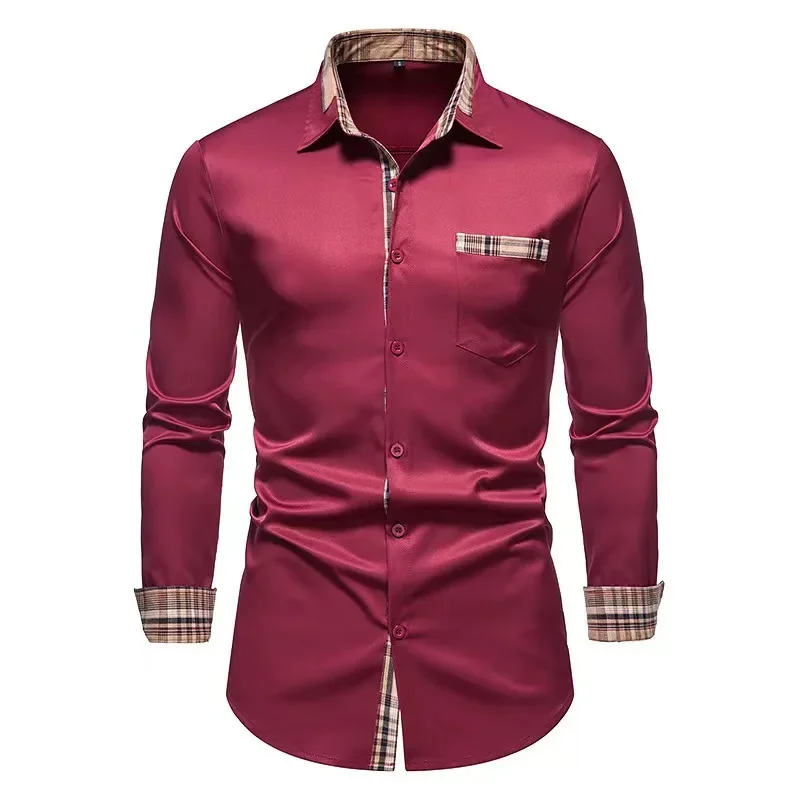 

Popular Men's Color-blocked Casual Long-sleeved Formal Shirt Men's Slim Plaid Luxury Shirt Extra Large Size Xs-6xl