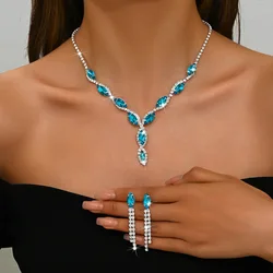TREAZY Luxury Bridal Jewelry Sets Sky Blue Color Crystal Necklace Earrings Jewelry Set for Women Wedding Accessories Gifts